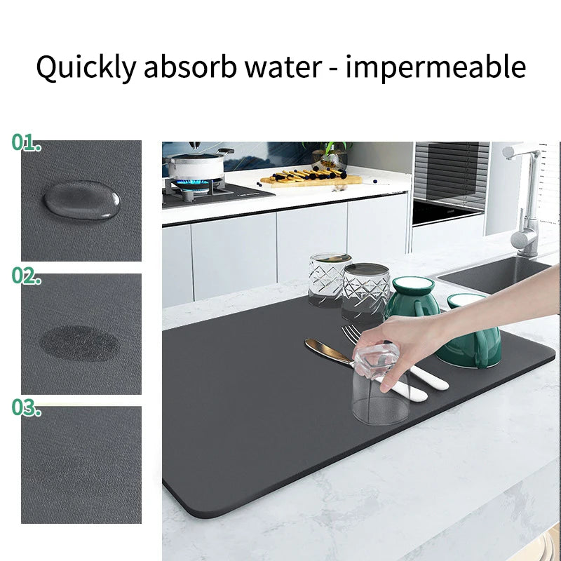 Kitchen Absorbent Tableware Placemats Rubber Drain Pad Heat Resistant Counter Mat Water Dispenser Machine Moisture-proof Mat